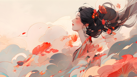 女性抽象绘画摄影图