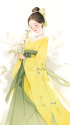 中国风黄绿国服少女摄影图片