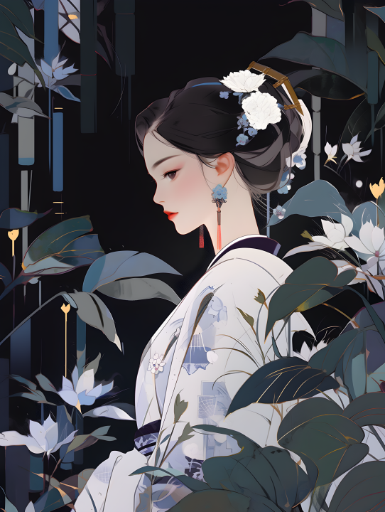 古风女子刺绣画作摄影版权图片下载