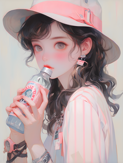 粉嫩独特风格的可爱少女油画摄影图片