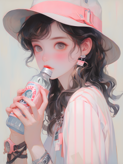 粉嫩独特风格的可爱少女油画摄影图片