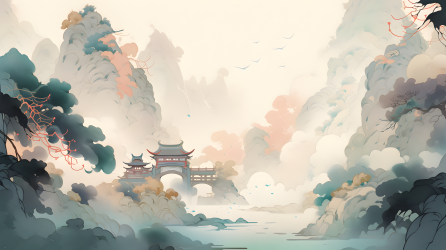 渐变中国风山水摄影图
