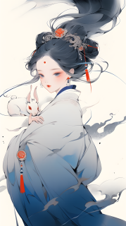 传统极简画风与独特妖怪插图的摄影图片
