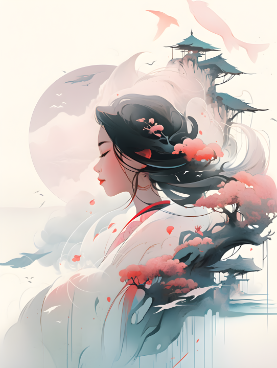 优雅中国女性抽象摄影图版权图片下载