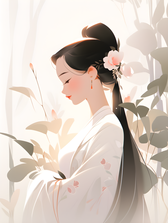 中国白色衣服女性抽象绘画摄影图版权图片下载