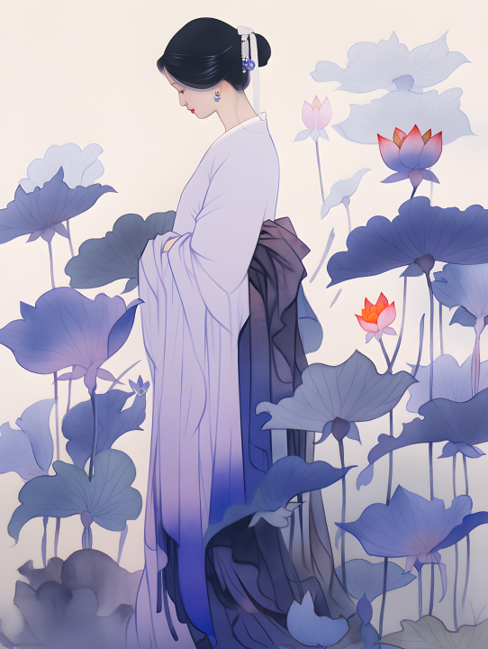 古风美女绣花画高清图版权图片下载