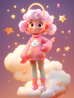 3D立体星星背景的星座女孩摄影图片