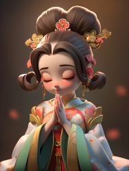 传统服饰中的卡通女角色摄影图片