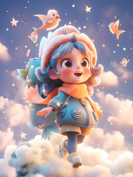 3D立体双鱼座星座少女摄影版权图片下载
