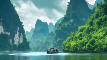 广东漓河山水画风摄影图