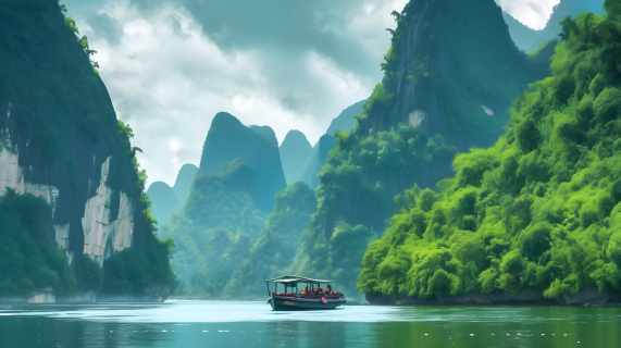 广东漓河山水画风摄影图