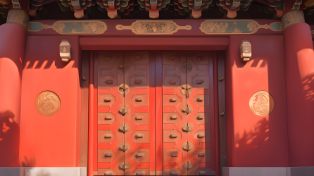 古代红色与暗红色中式男士豪宅大门摄影图片