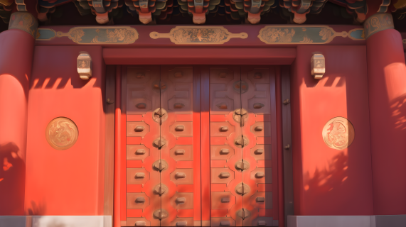 古代红色与暗红色中式男士豪宅大门摄影图片