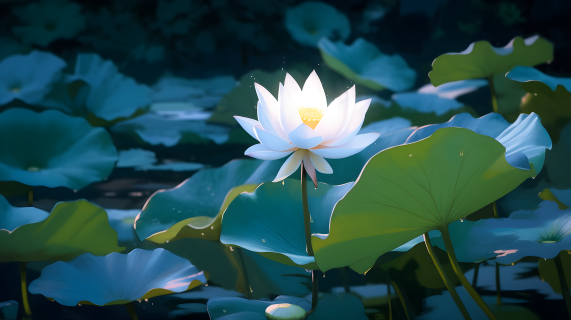 金光映照的莲花池摄影图