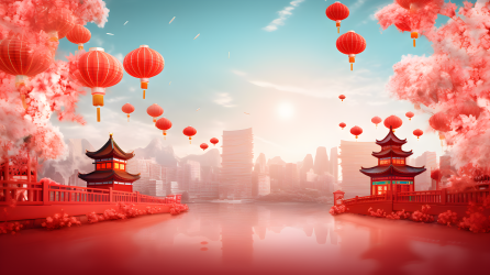 喜庆中国城市景观春节摄影图片