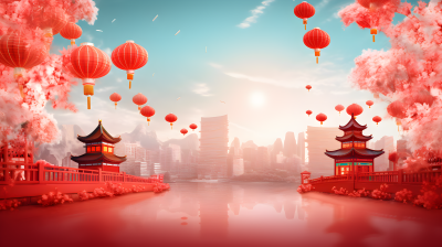 喜庆中国城市景观春节摄影图片