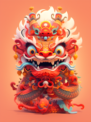 彩色中国风财神卡通可爱龙摄影图片