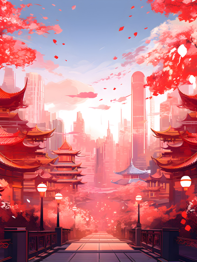 现代中国城市景观的春节摄影图片