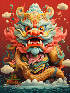 财神可爱彩色中国龙