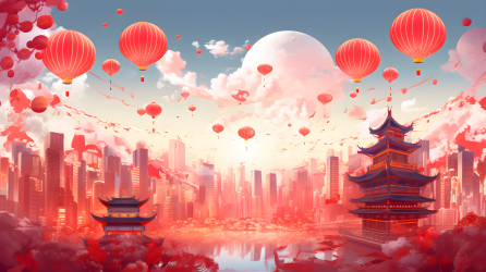 现代城市景观春节摄影图片