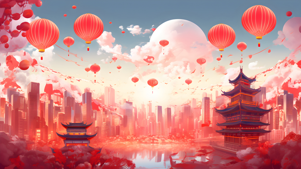 现代城市景观春节摄影图片