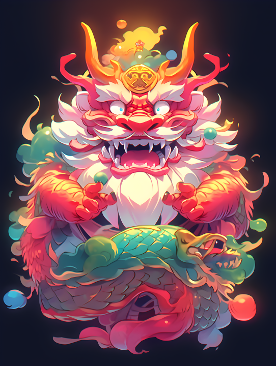 中国风彩色财神可爱龙摄影版权图片下载