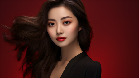 充满活力与自信的亚洲年轻女模特摄影图片