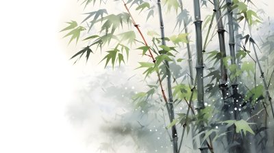 早晨阳光下的竹子绿色竹叶摄影图