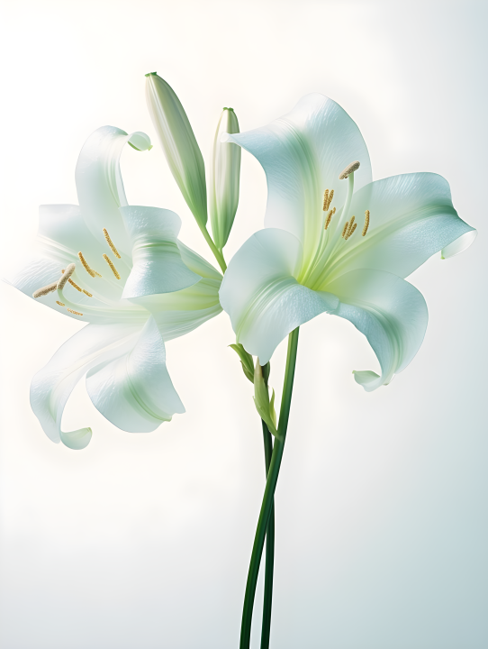 白色百合花绿色枝干摄影版权图片下载