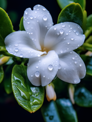 白色花瓣绿色叶片新鲜水滴摄影图
