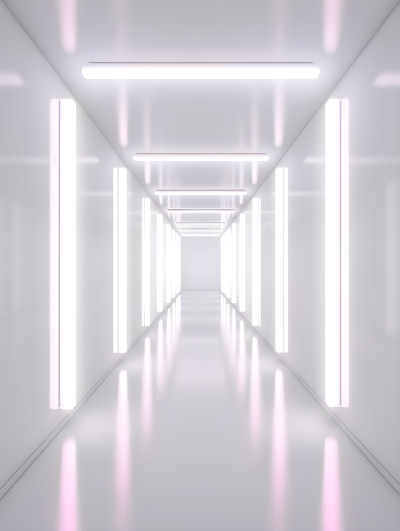 极简白色霓虹光走廊摄影图