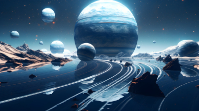 星际之旅暗白与天蓝的行星系摄影图片