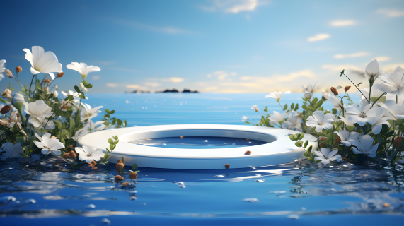 小清新白色鲜花大理石台面摄影图片