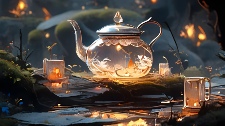 绿茶和花的摄影图