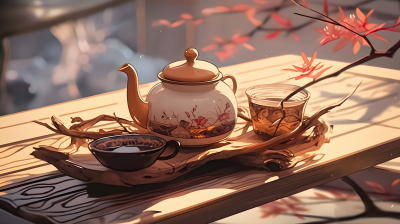 茶壶与杯子摄影图片