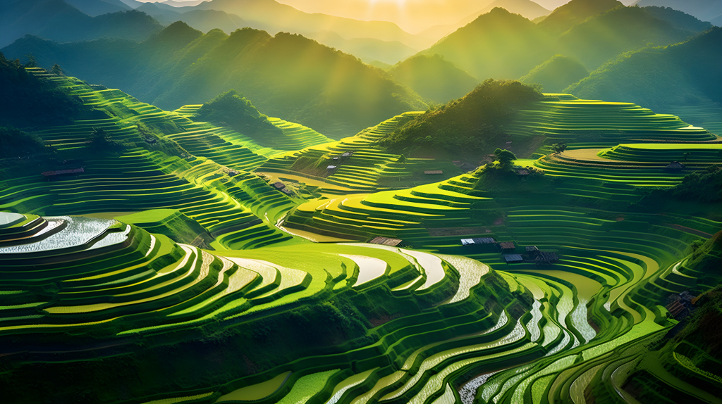 山水之间翠绿梯田风景摄影图版权图片下载