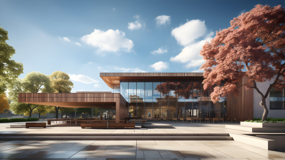 蓝天白云下的教学楼摄影图片
