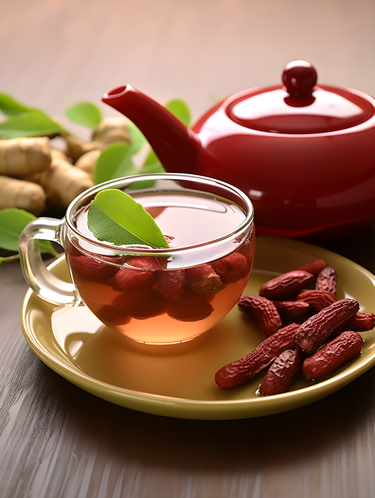 红色茶壶和红枣茶摄影图版权图片下载