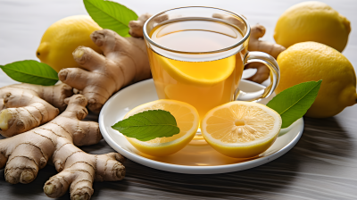 养生保健柠檬姜茶摄影图