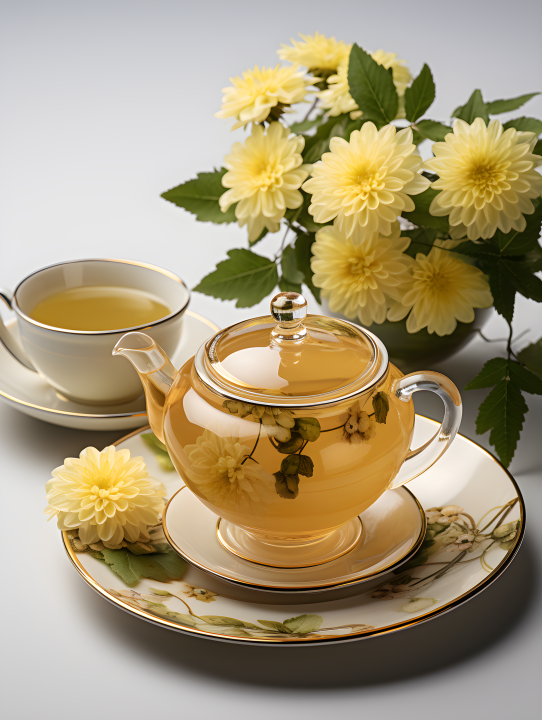 白底菊花茶摄影版权图片下载