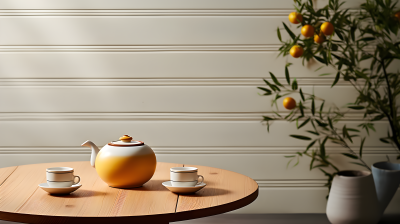 原木风茶具摄影图片