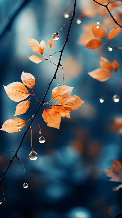东方极简拍摄雨中秋叶摄影版权图片下载