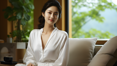 游玩后优雅自在的女生休息摄影图片