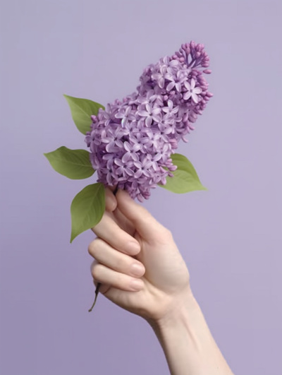 紫丁香花在女性手中摄影图片