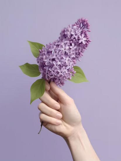 紫丁香花在女性手中摄影图片