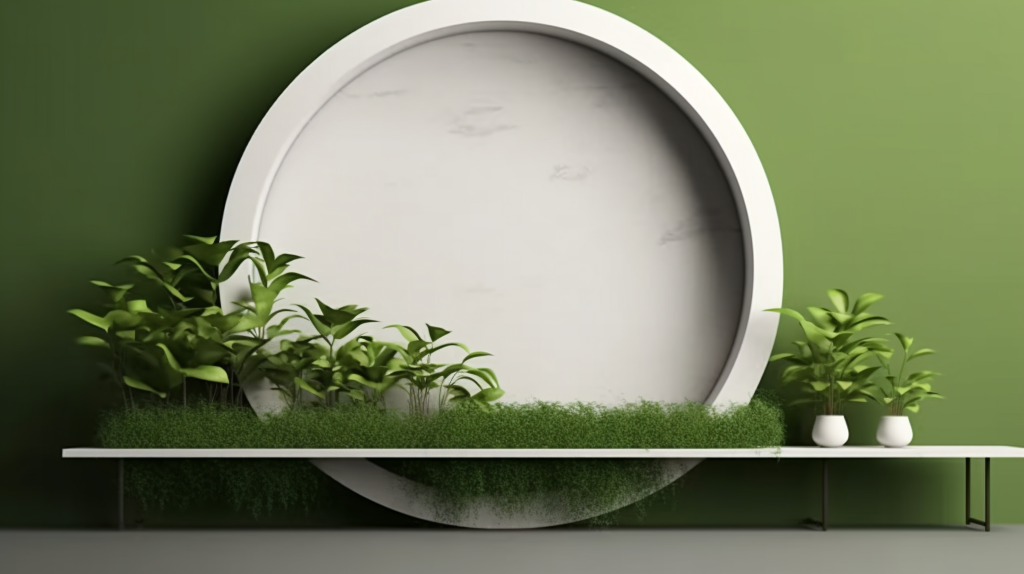 简约风格绿植装饰木盘摄影图