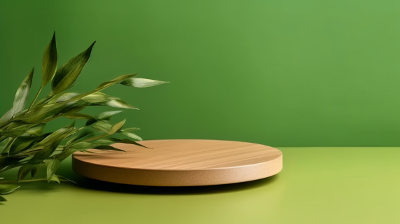 极简舞台设计风格绿植装饰木制盘摄影图