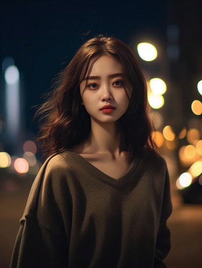 夜晚路边东方美人摄影图