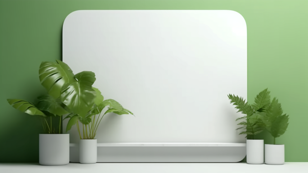 绿墙白框植物盆栽远景摄影版权图片下载