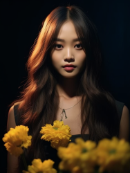 花旁亚洲美女摄影图片